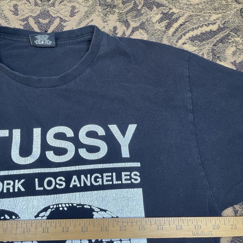 Vtg Y2K Stussy Worldwide Logo Graphic Black T-Shirt M… - Gem